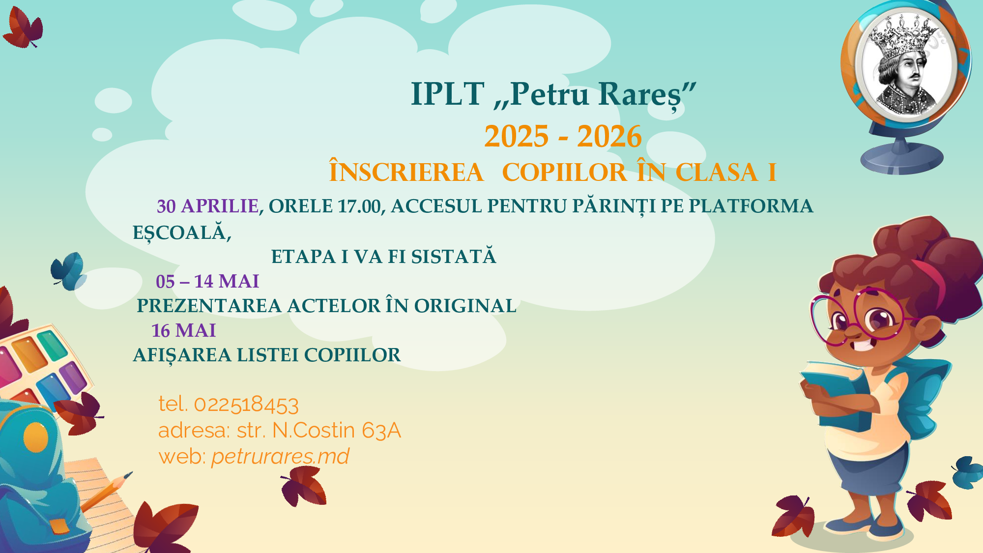 Înscrieri în clasa I la IPLT „Petru Rareș” – anul școlar 2025–2026