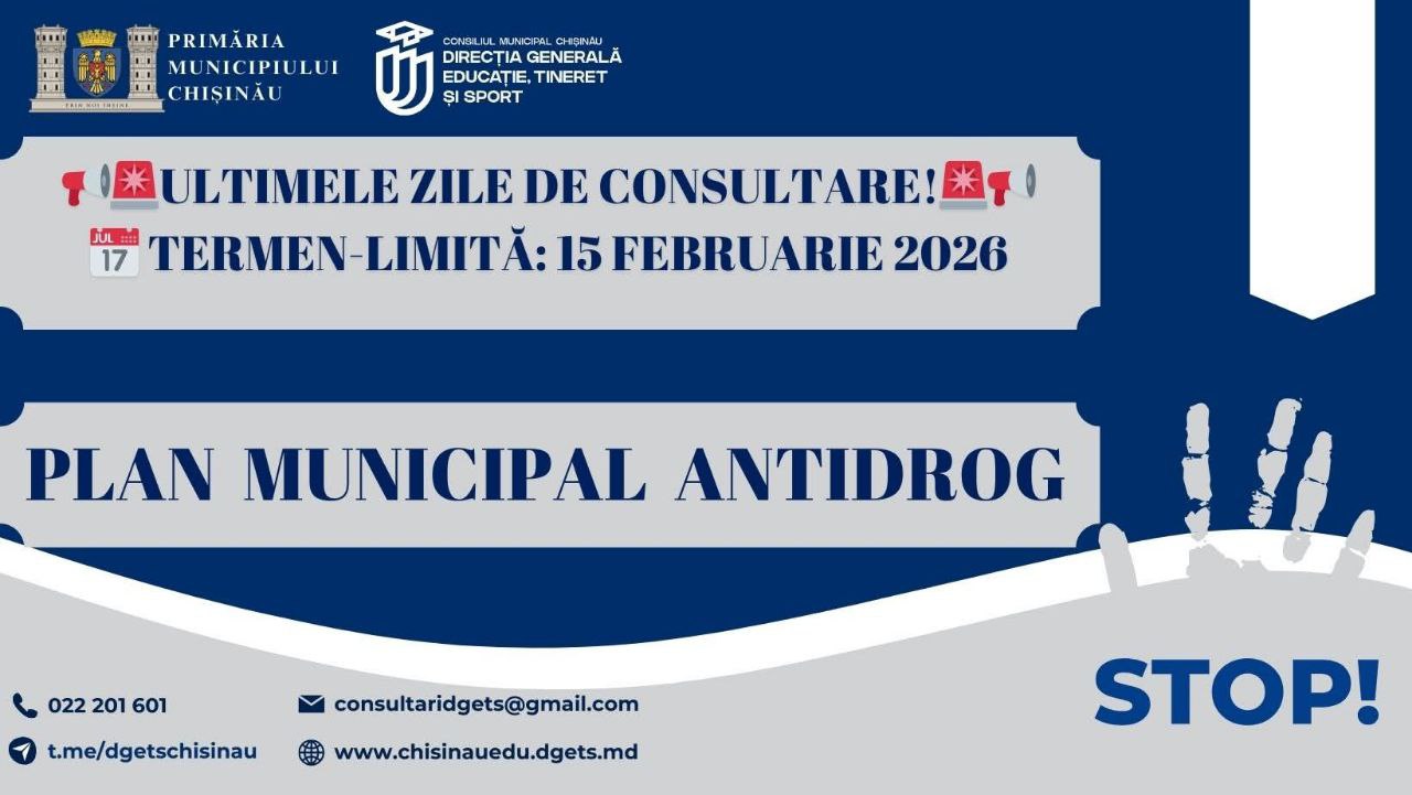APEL PUBLIC URGENT – ULTIMELE ZILE DE CONSULTARE a Planului municipal ANTIDROG 2026–2027